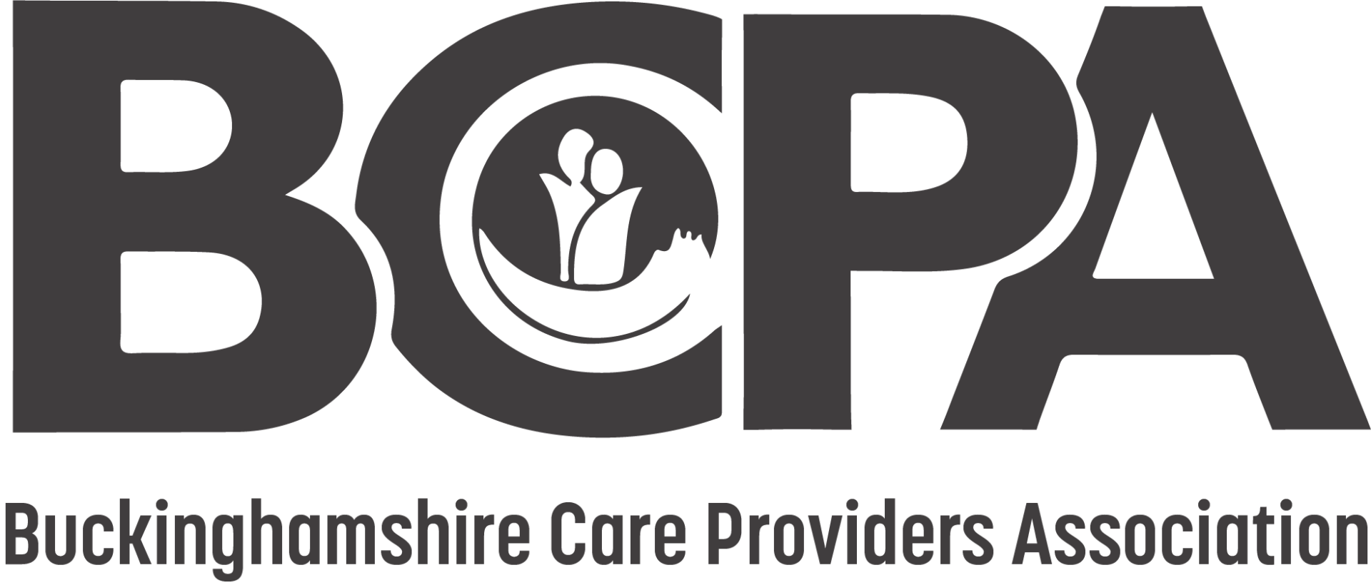 Logo for Buckinghamshire Care Providers Association, showing the acronym BCPA with a stylised figure and hand inside the letter C.
