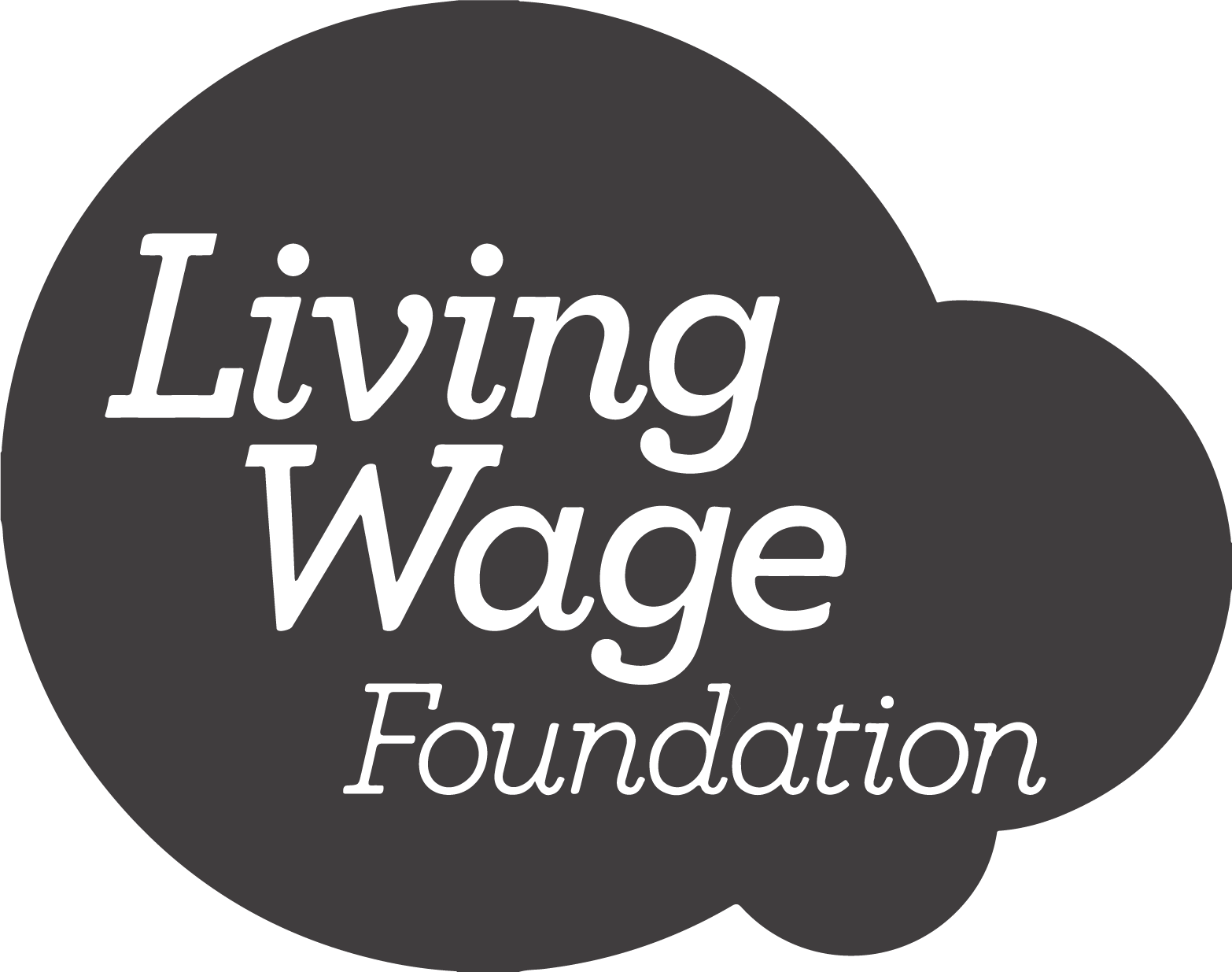 Living Wage Foundation logo with white text on a dark cloud-shaped background.