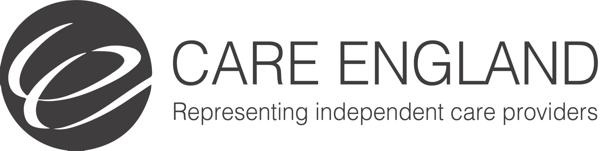 Care England logo with abstract e symbol and the words CARE ENGLAND Representing independent care providers in black text on a light background.